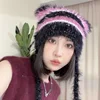 Cat Ear Contrast Stripe Splicing Handmade Colorful Dot Imitation Mink Velvet Hat Cute Little Sister Ear Protection Warm Hat 2