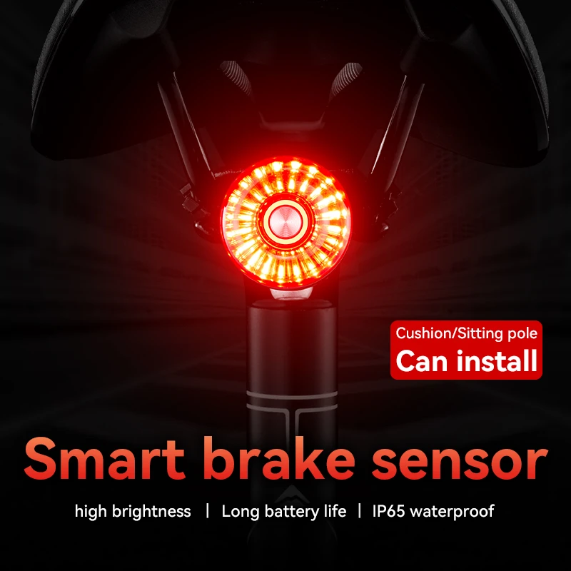 Bicycle Rear Light Smart Auto Brake Sensing Tail Light IPX6 Waterproof Taillights LED Type C MTB