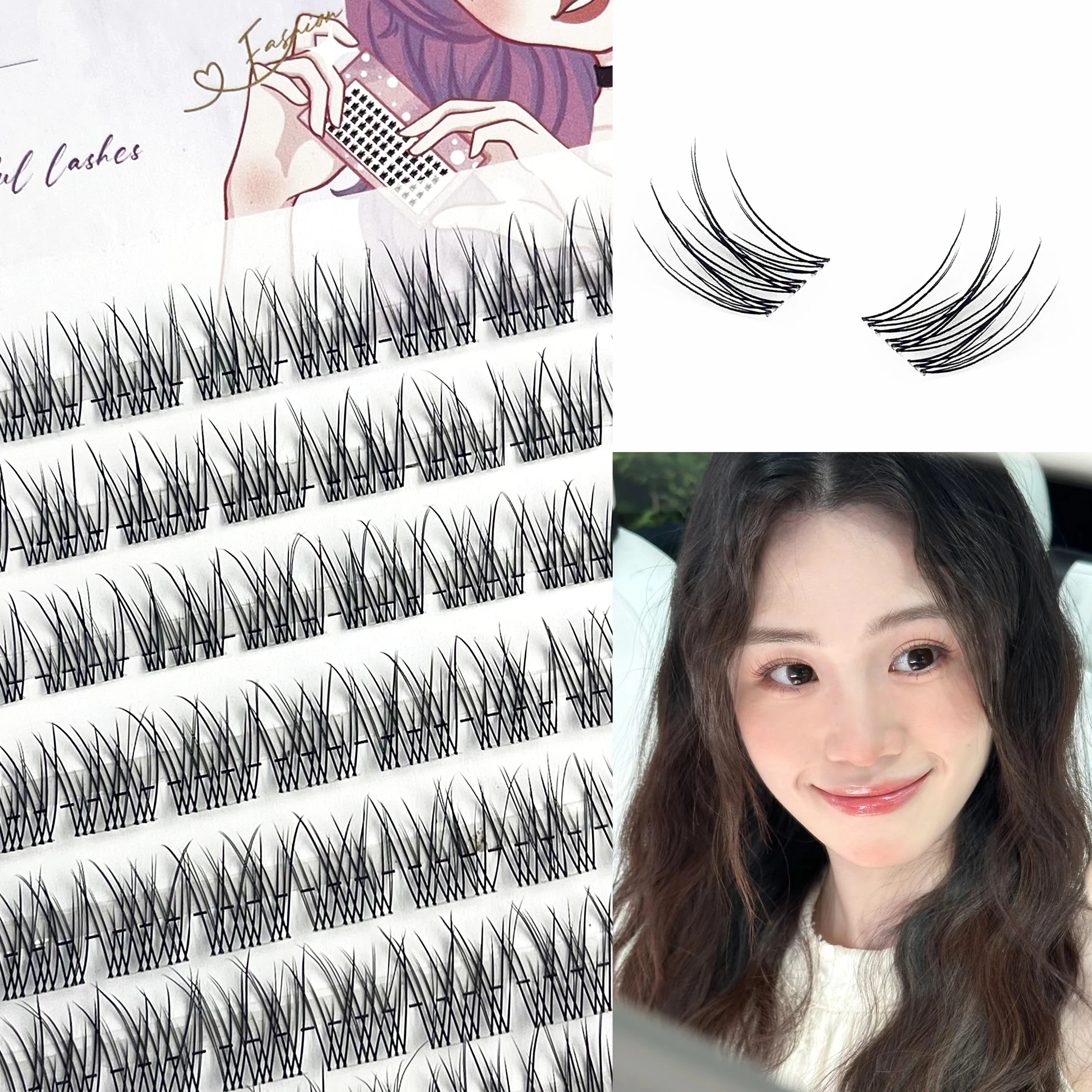 1 Box/120 Bunches Fish Tail Manga Eyelashes Individual Eyelash Clusters Natural Eyelash Cluster Korean Anime Lashes Makeup Tools