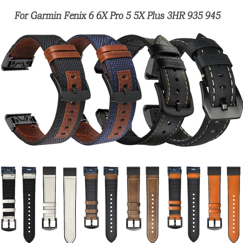 

26 22mm Leather Watchband For Garmin Fenix 6X 6 Pro Wrist Quick Release Easy Fit Watch Band Strap For Fenix 5X 5 Plus 3HR Correa