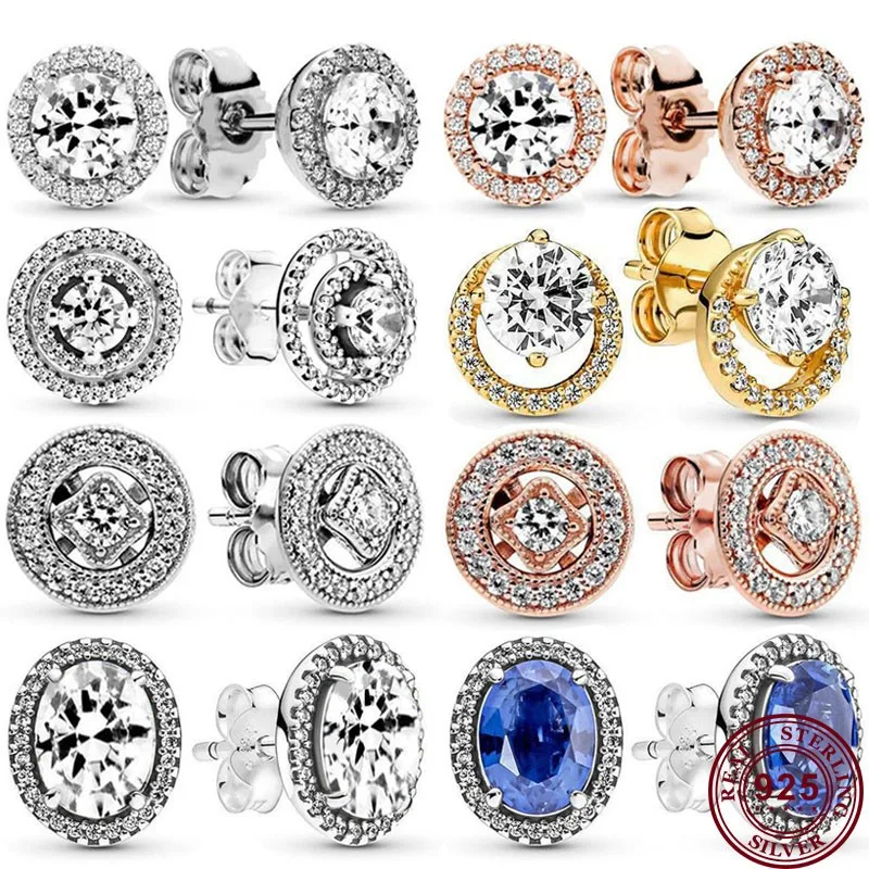 

Hot Selling 925 Sterling Silver Shiny Round Double Ring Original Women's Eternal Logo Earstuds DIY Fashion Charm Jewelry