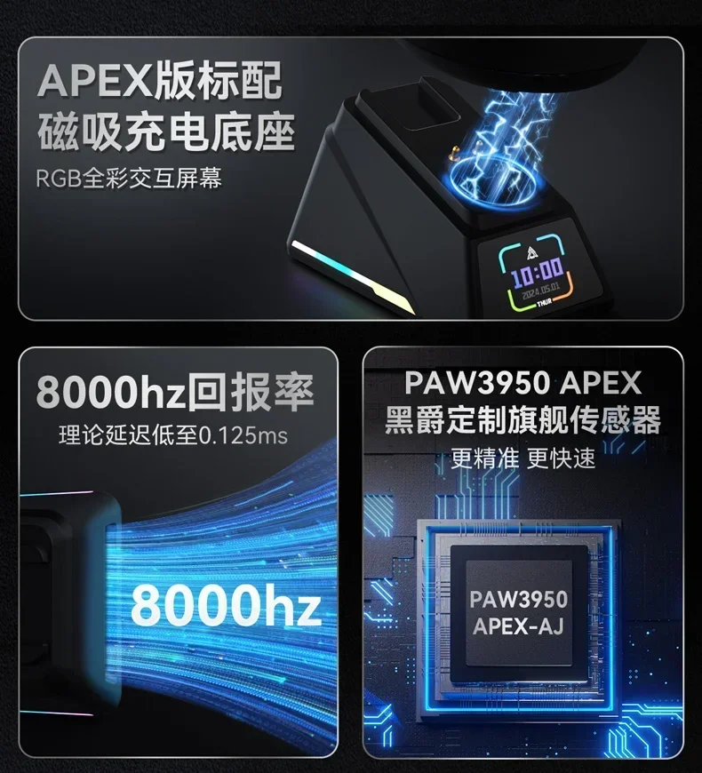Ajazz Aj159apex 게이머 마우스, 블루투스 무선 마우스, 3 가지 모드, 2.4G, Paw3950, 8k 경량 마우스, Paw3395, 저지연 게이밍 마우스 선물