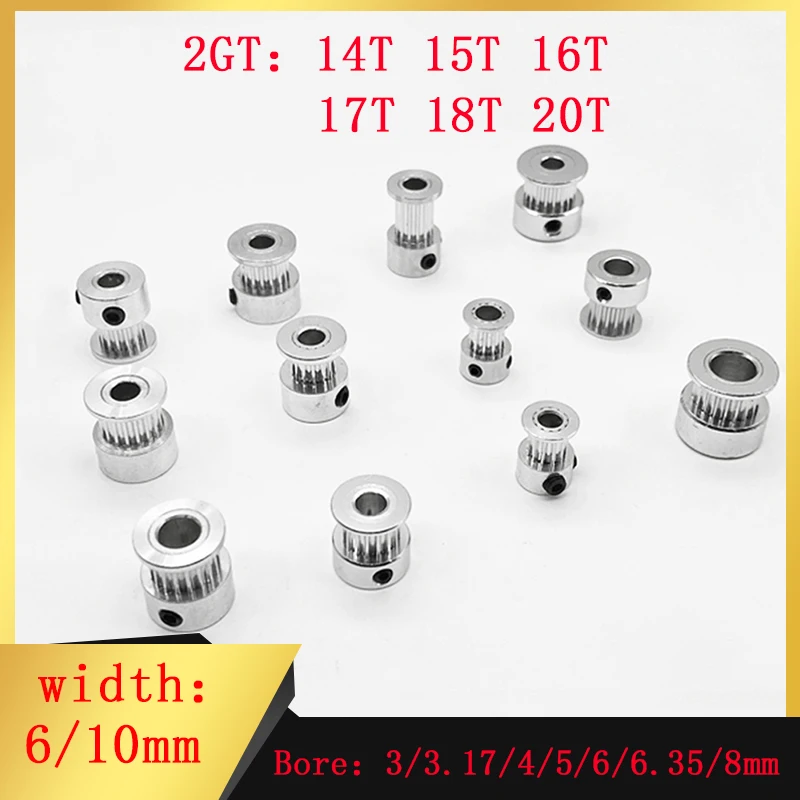 2GT 2M14T 15T 16T 17T 18T 20Teeth GT2 Timing belt pulley hole 3/3.17/4/5/6/6.35/8mm belt width 6/10mm synchronous pulley