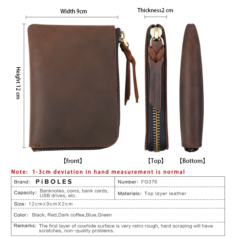 Vintage Genuine Leather Credit ID Card Holder Coin Purse Small Wallet Clutch Zipper Clamp Money Bag Men Women