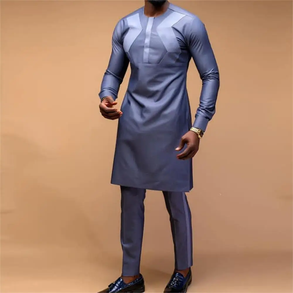 

Printed Men's Suit African Ethnic Style 2-Piece Set Casual Kaftan Round Neck Long Sleeve Top Trousers Fashion Gentleman Outfits