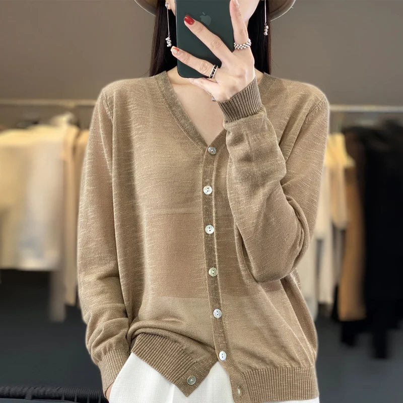 여성용 플라워 샌드 Lce 실크 얇은 니트 가디건, 린넨 V넥 자외선 차단 코트, 우아한 단추 독특한 티셔츠, 산뜻한 여름 신상