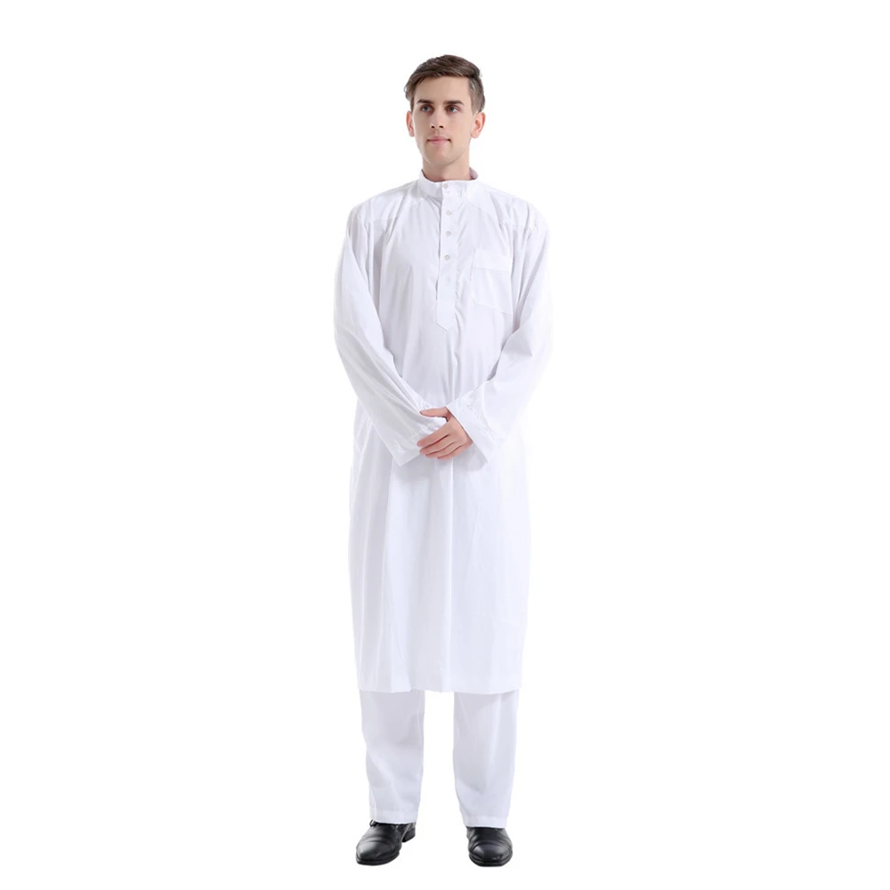 Muslim Islamic Clothing Men\'s Arab Robe Arab Vintage Long Sleeve Men Jubba Thobe Robe Loose Dubai Saudi Arab Kaftan Men Clothing