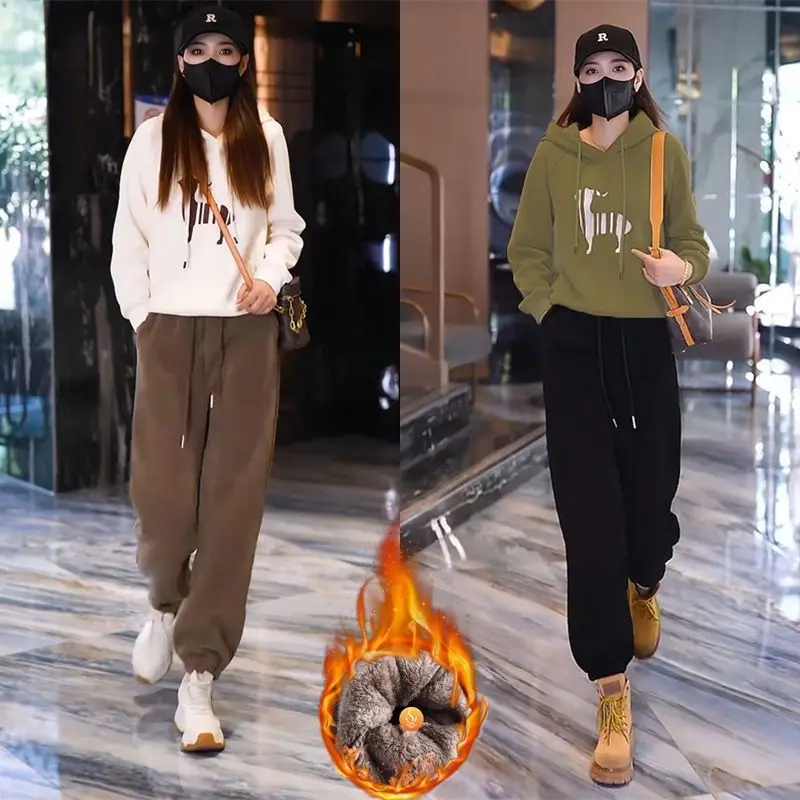 Thicken Baggy Pants for Women Winter Women's Pants 2024 Large Size Women Pants Plus Velvet Harlan Pants Loose Korean Sports Pant