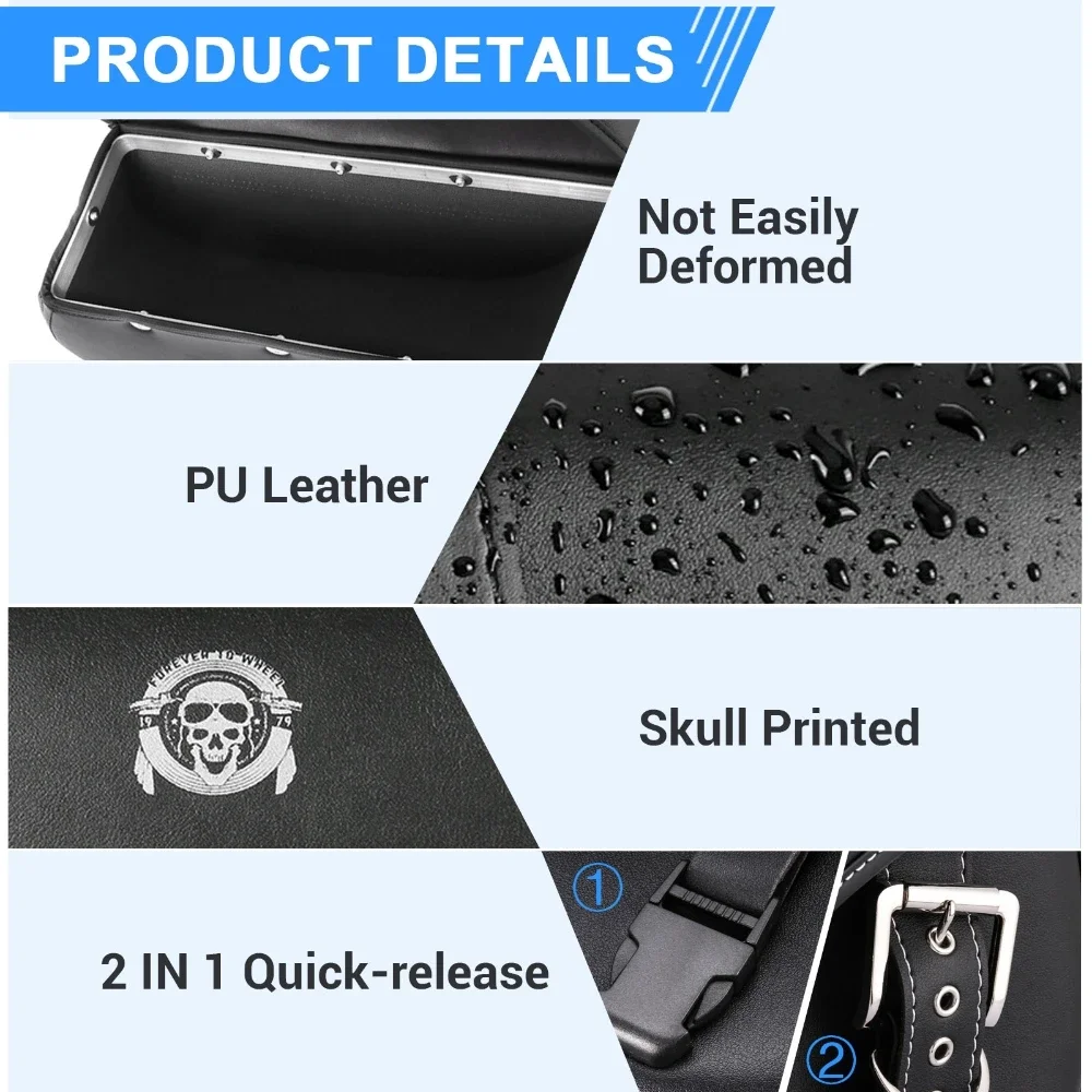 1 Pair Motorcycle Saddlebags Skull Printed Large Capacity Waterproof Synthetic Leather Rear Side Bags Storage Luggage Universal