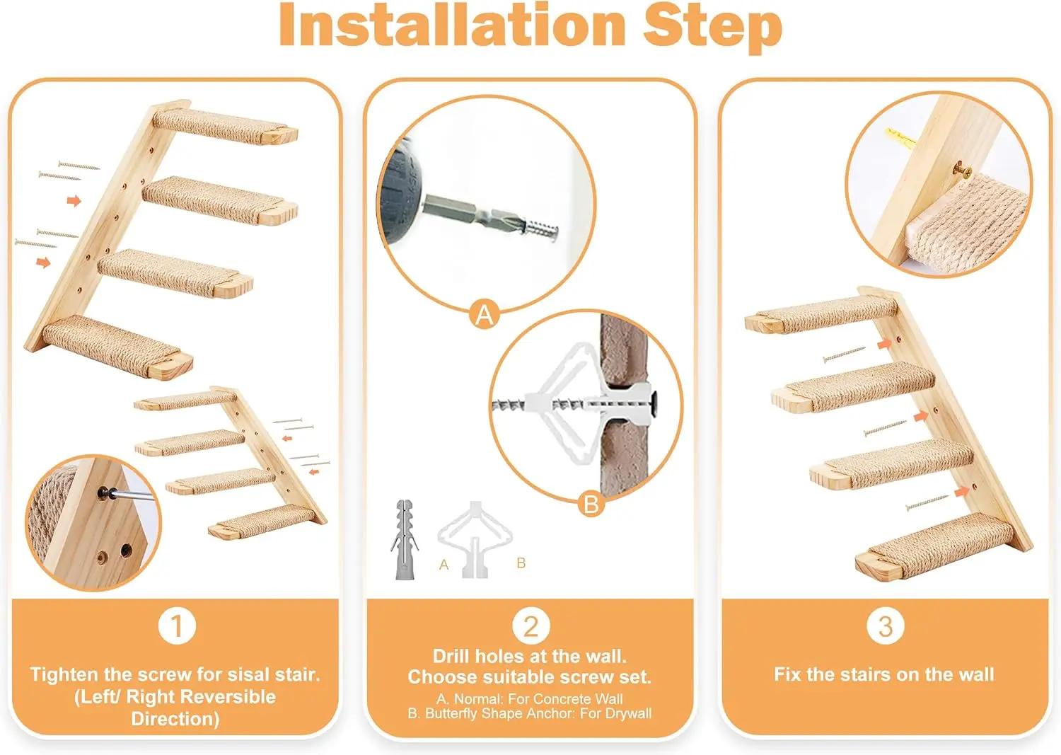 2PCS Cat Wall Shelves & Stairs Set – Climbing Scratching Perches for Cats to Sleep & Play