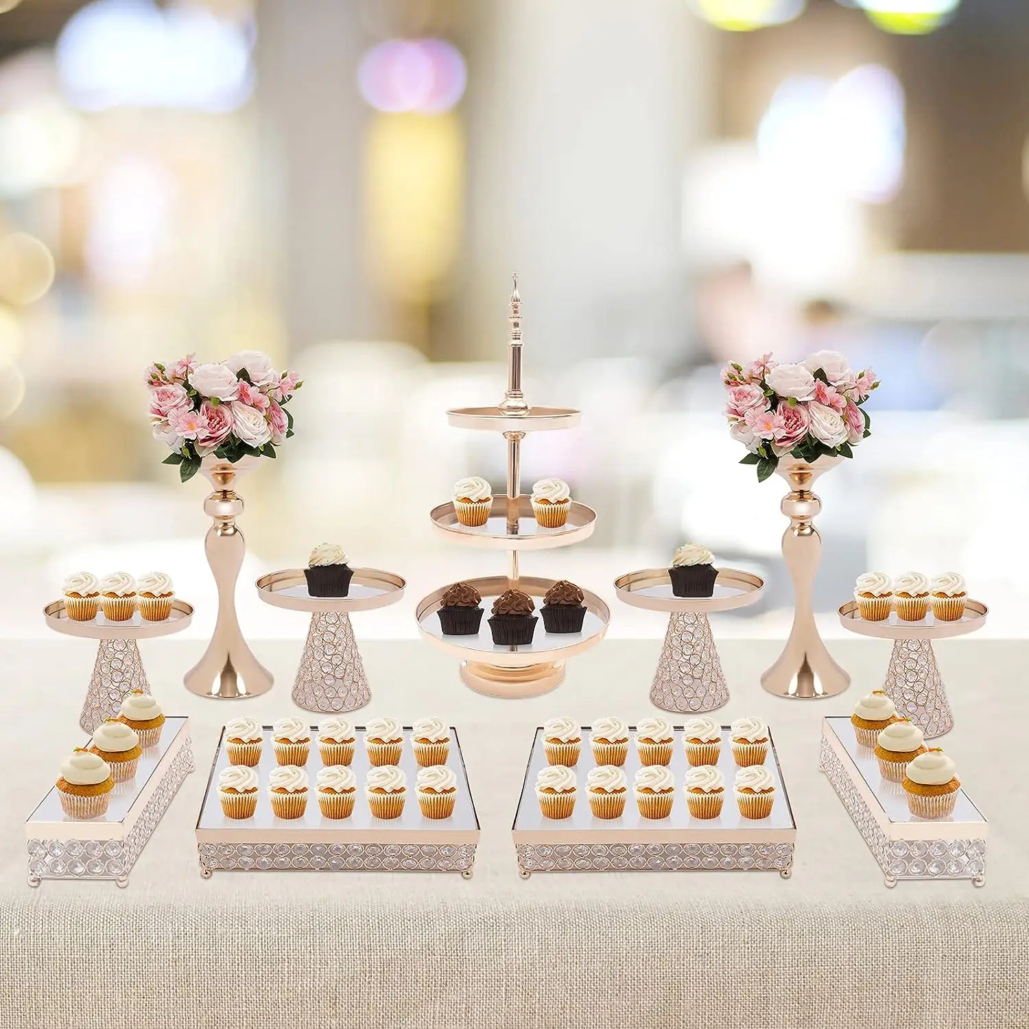 

11Pcs Crystal Silver/French Gold Cake Stands Dessert Table Decor Display Stand Set European Creative Cake Dim Sum Rack