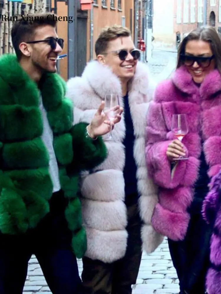 Winter Women's Fur Coat 2023 New Luxury Imitation Fox Fur Coat Striated Fluffy Stand Collar Fashion Zipper Faux Fur Plush Jacket