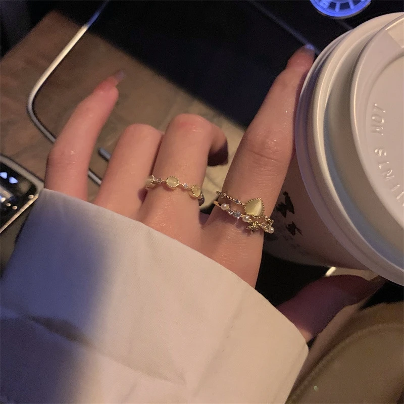 Luxury Pearl Heart Rings for Women Elegant Lovely Gold Color Opening Finger Ring Wedding Jewelry Fashion Girls Party Gifts 2023