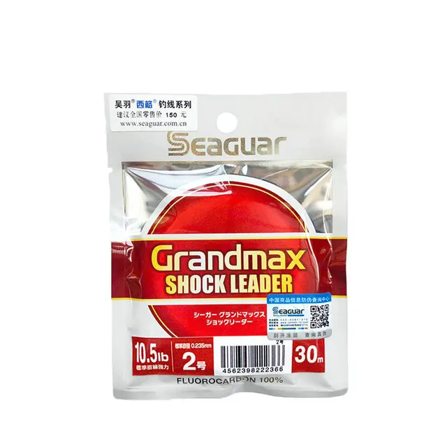 Seaguar 일본 그랜드 맥스 쇼크 리더 낚싯줄은 카본 티펫이 함유된 30M 길이의 루어 래프트 바다 낚싯줄입니다.