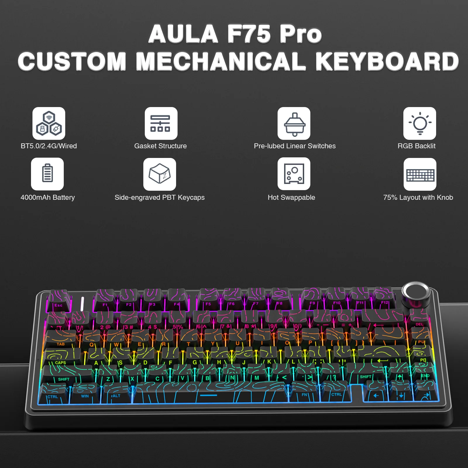 AULAF75ProGasketMountedWirelessGamingMechanicalKeyboardRGBCustomized75%LayoutSide-engravingPBTKeycaps-AliExpress