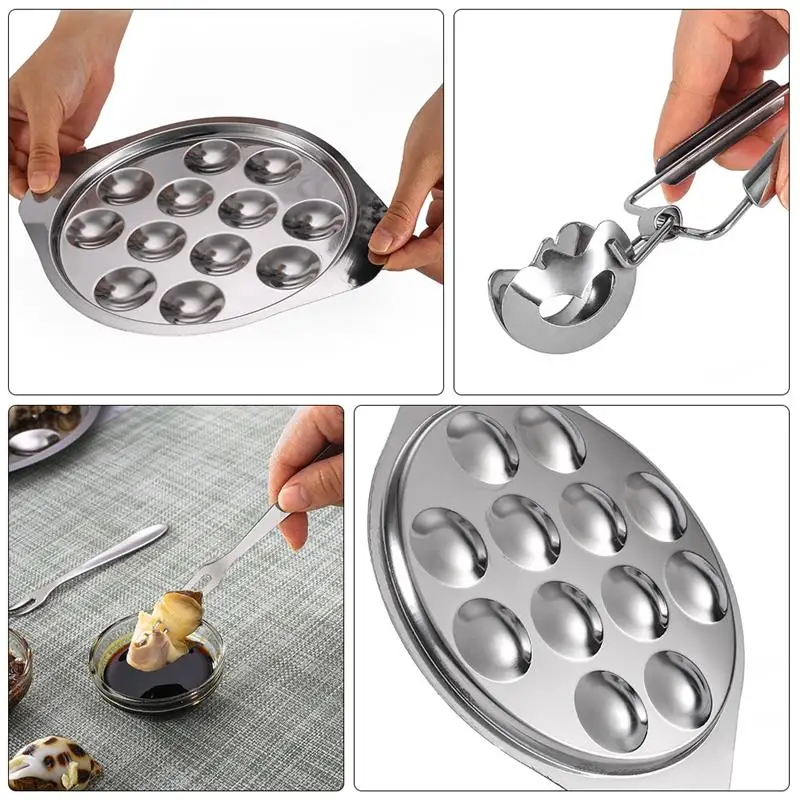 High-Grade Stainless Steel Field Snail Plate Snail Dish Plate 12 Holes Conch Dinner Barbecue Dish For Cooking