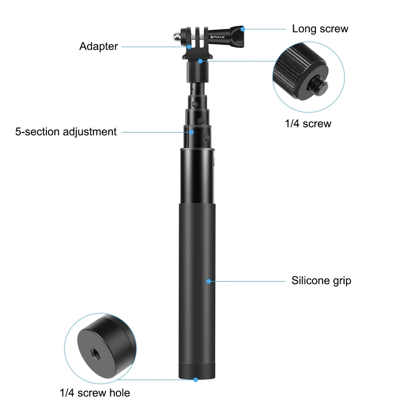PULUZ 70cm Retractable Metal Selfie Stick Monopod with Invisible Adapter Base & Screw For Insta360 Cameras One RS / X2 / X3