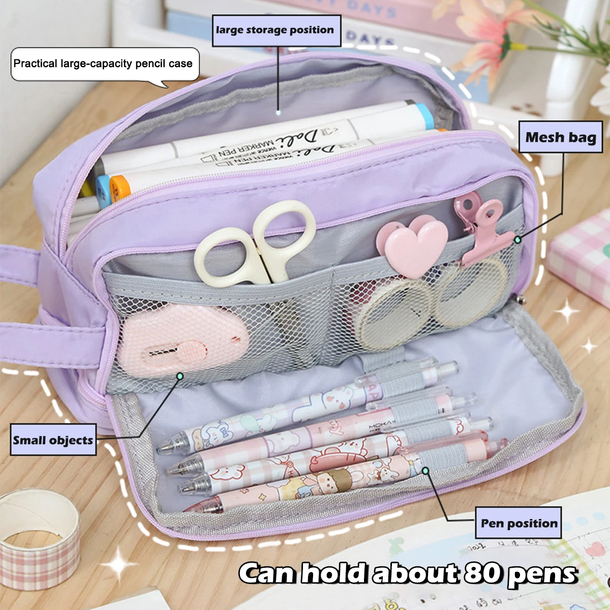 Kawaii Large Capacity Pencil Case Pouch Bag Double Layer Girls Pen Box  Korean Stationery Back to School Supplies for Students