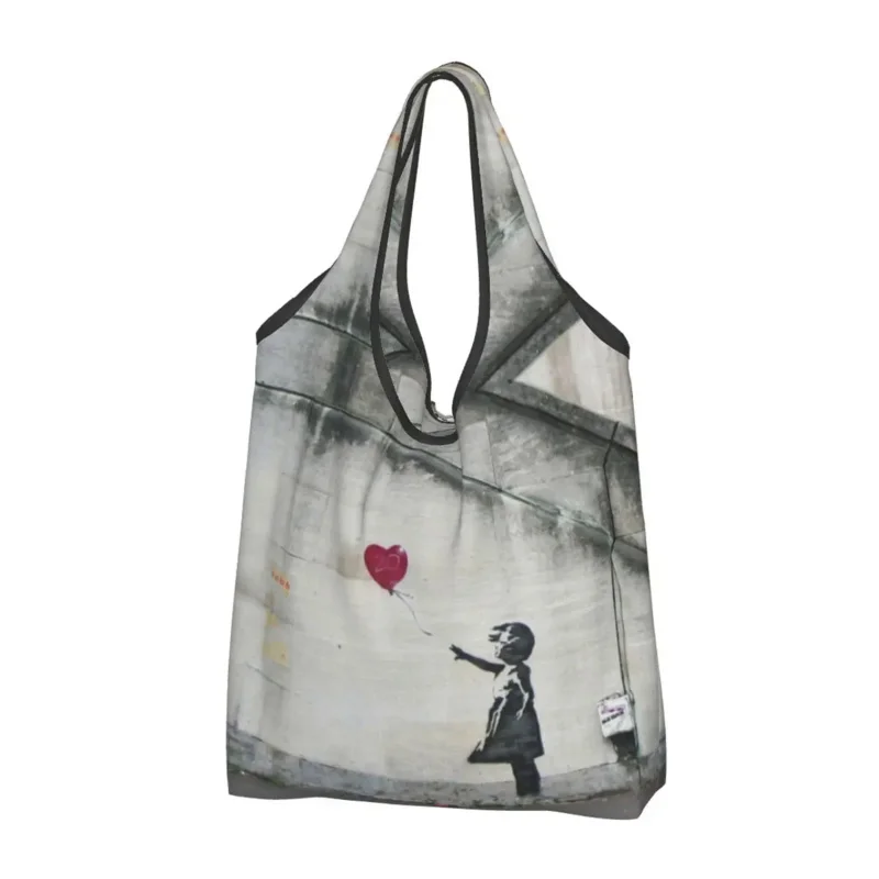 

Banksy Balloon Girl Groceries Shopping Bags Funny Shopper Tote Shoulder Bag Big Capacity Portable Street Graffiti Artist Handbag