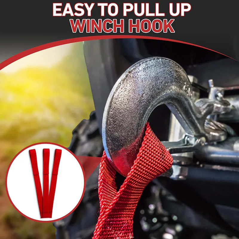 3pcs Red Inch Heavy Duty Hook Pull Belt Protective Ties w Towing Rope,Nylon winch strap suitable for winch cable rope