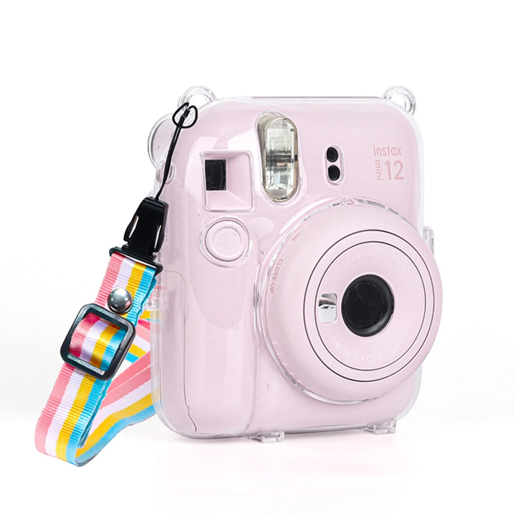 Mini Camera Case PC Crystal Storage Case Transparent with Shoulder Strap for Fujifilm Instax Mini 12 for Camera Instax Mini12