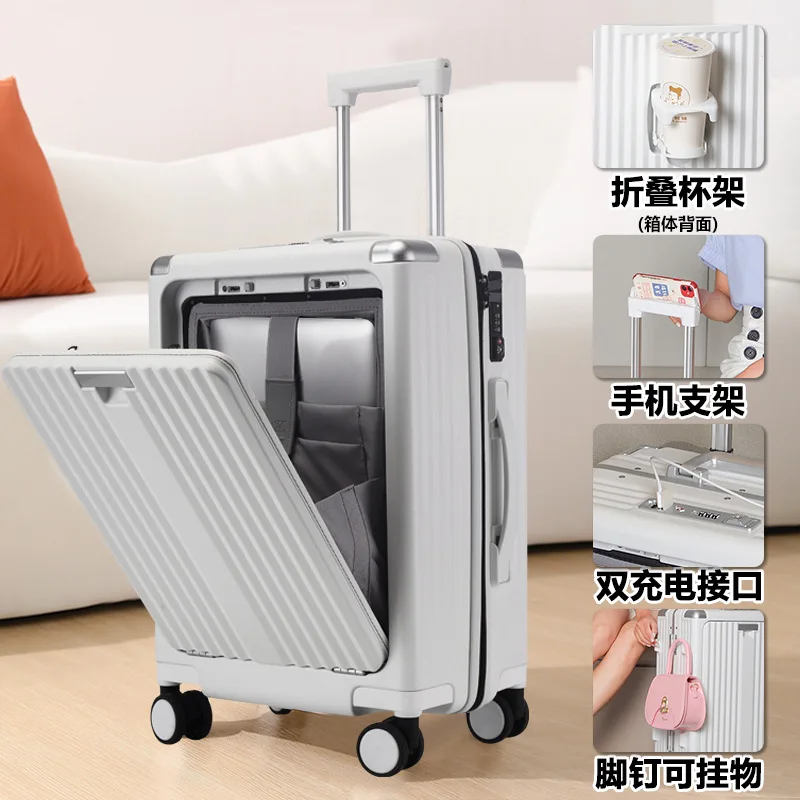 Rechargeable laptop bag   Business Trip  Roller trolley box Universal Wheel Aluminium Frame Luggage With cup holder Suitcases