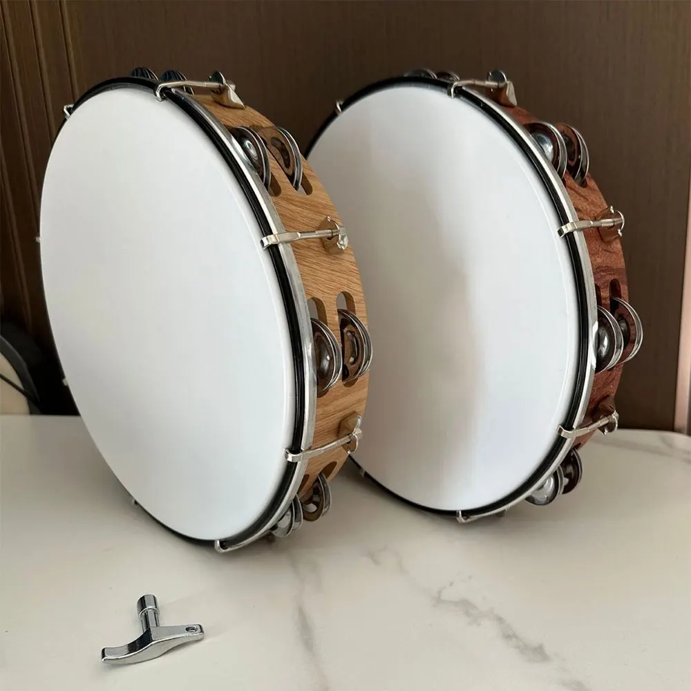 10-inch Tambourine Double Row Stainless Steel Bells With Adjustment Tuning Tool Hand Clapper Drum Performing