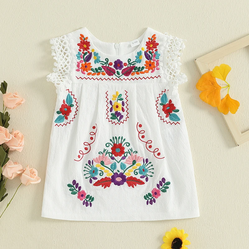 Toddler Girls Summer Floral Embroidery Dress