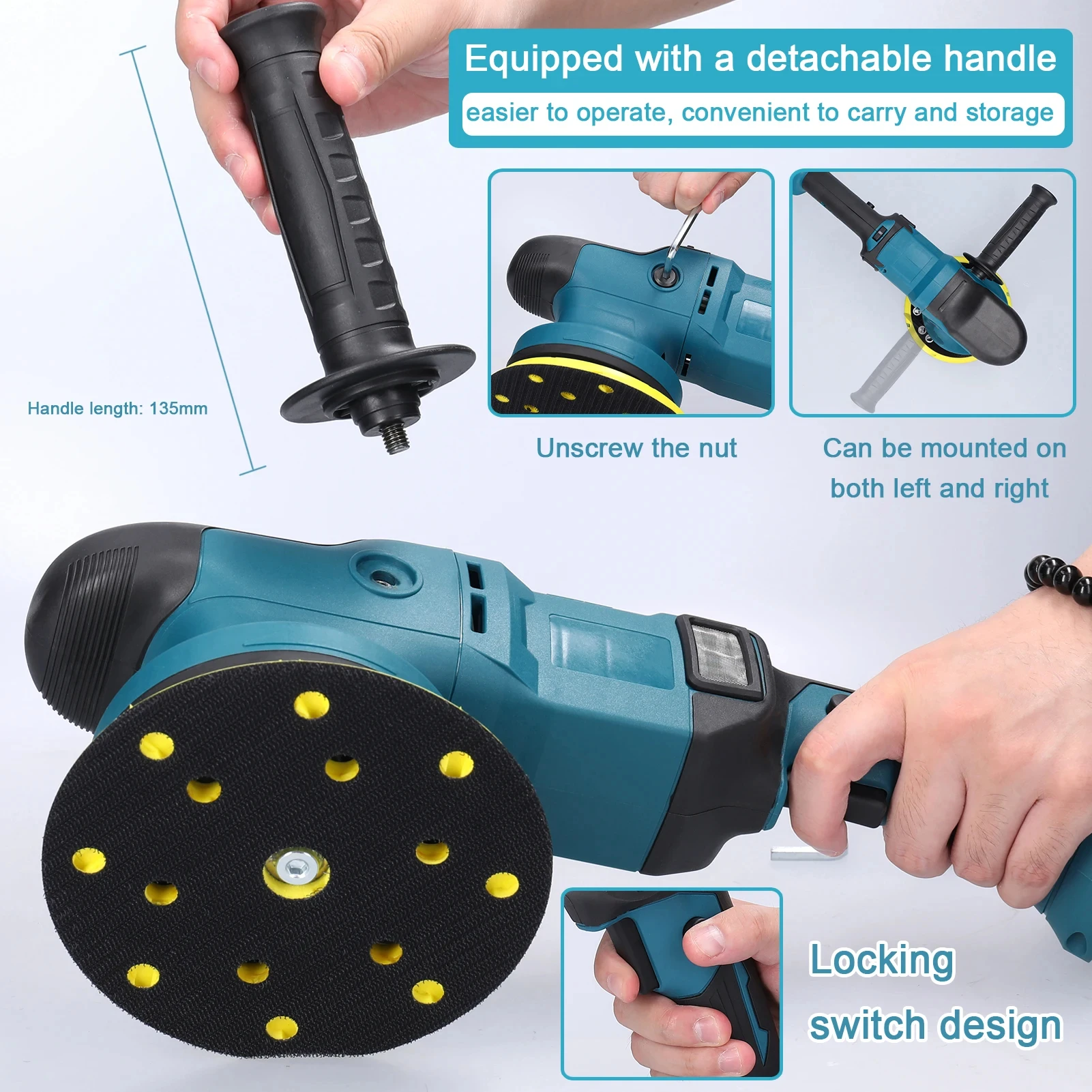 150mm Car Polisher 6 Gears Electric Car Cordless Brushless Auto Waxing Cleaning Polishing Machine Wood Sanding Rust Removal Tool