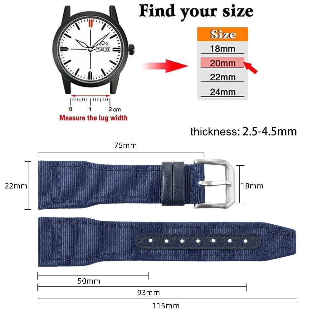 Durable Nylon Canvas Waterproof Watch Strap - Sporty Cowhide Wristband Bracelet