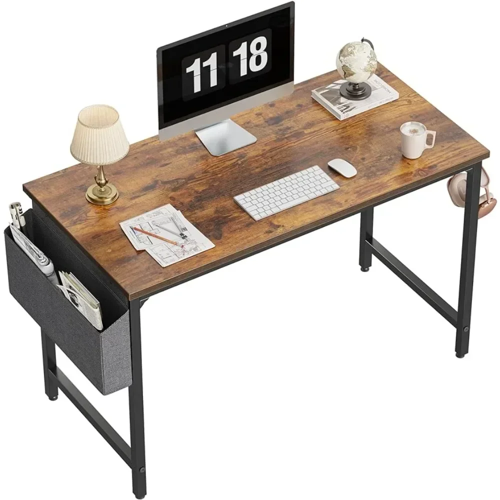 

CubiCubi Study Computer Desk 47" Home Office Writing Small Desk, Modern Simple Style PC Table, Black Metal Frame, Rustic Brown