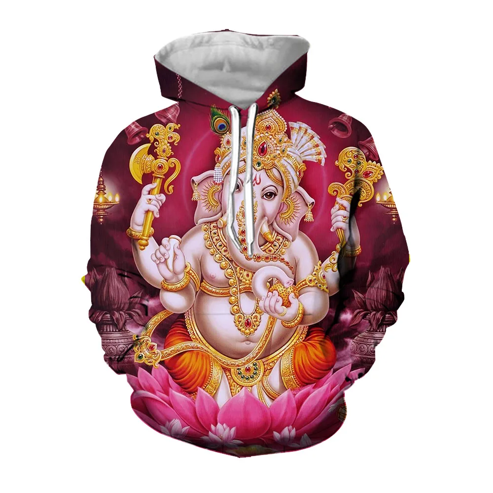 

Jumeast 3D Hindu God of Wisdom Ganesha Printed Hoodies For Men Large Size Loose Hooded Sweatshirts Street Wear YK2 Drip Clothes