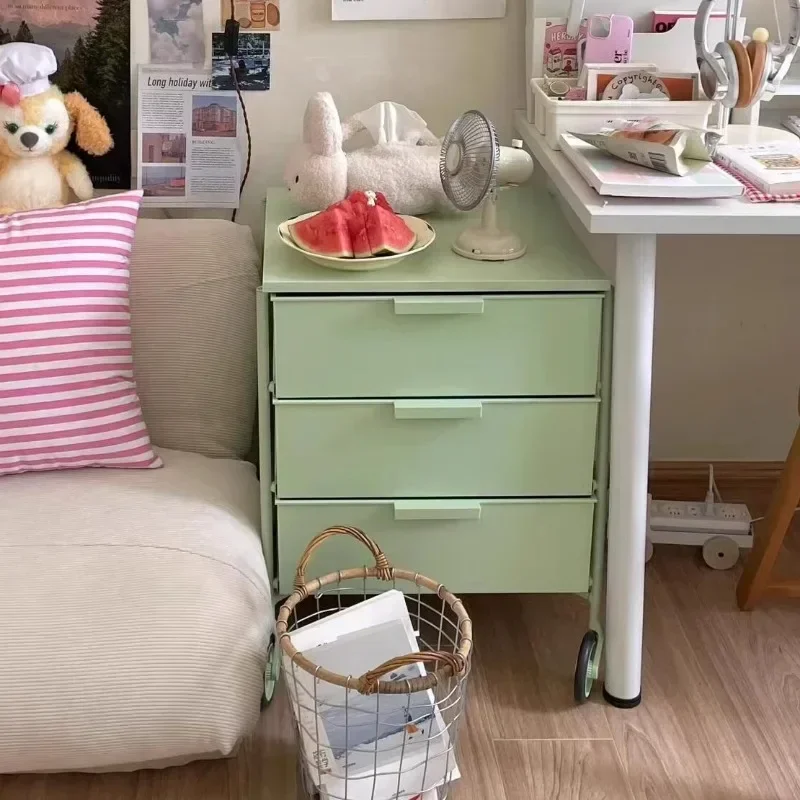 PK1: Colorful Dopamine Mobile Storage Cabinet, Pink Trolley Organizer, Compact Bedside Table, Modern Home Storage Unit