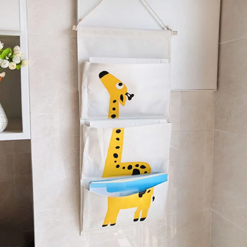 3 Large Pockets Cartoon Animal Wardrobe Storage Hanging Bag Sundries Jewelry Organizer Box Wall Pouch Cosmetics Toys Bag 3