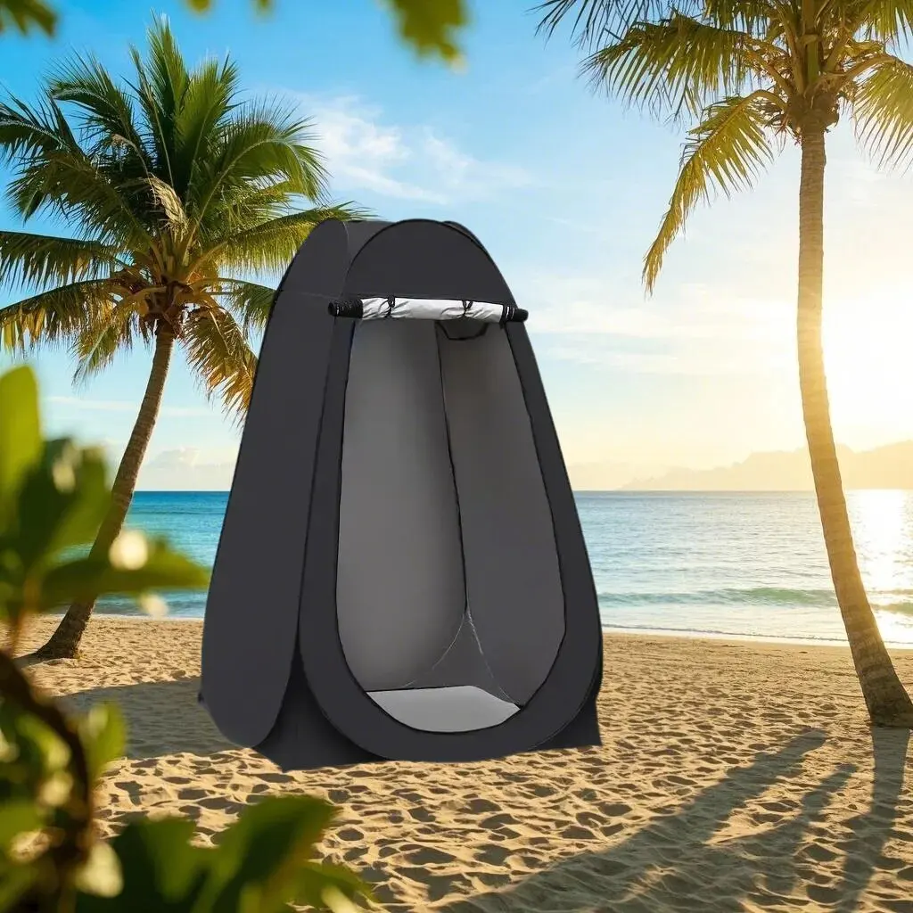 Black Portable Pop Up Privacy Tent with Zipper Closure Easy Setup Non Waterproof Polyester Shelter for Beach Fishing Hiking