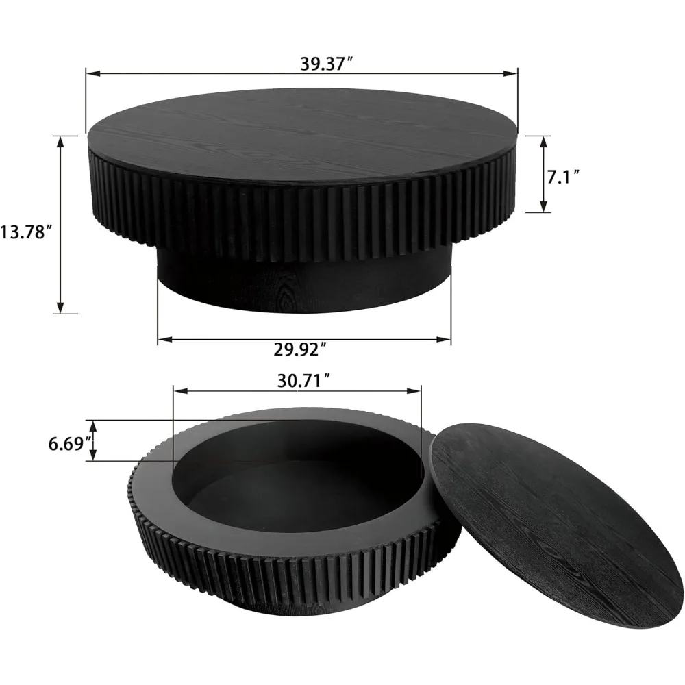 31" Round Black Coffee Table for Living Room, Mid Century Modern  with Sturdy Pedestal, Café Tables 2