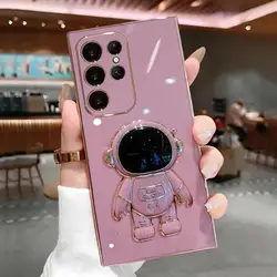 Astronaut Holder Luxury Plating Silicone Stand Case - S21 Ultra (YHY Cherry Purple)