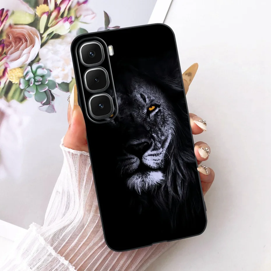 Enhanced Black Silicone Soft Phone Case with Cool Dragon, Wolf, and Tiger Design