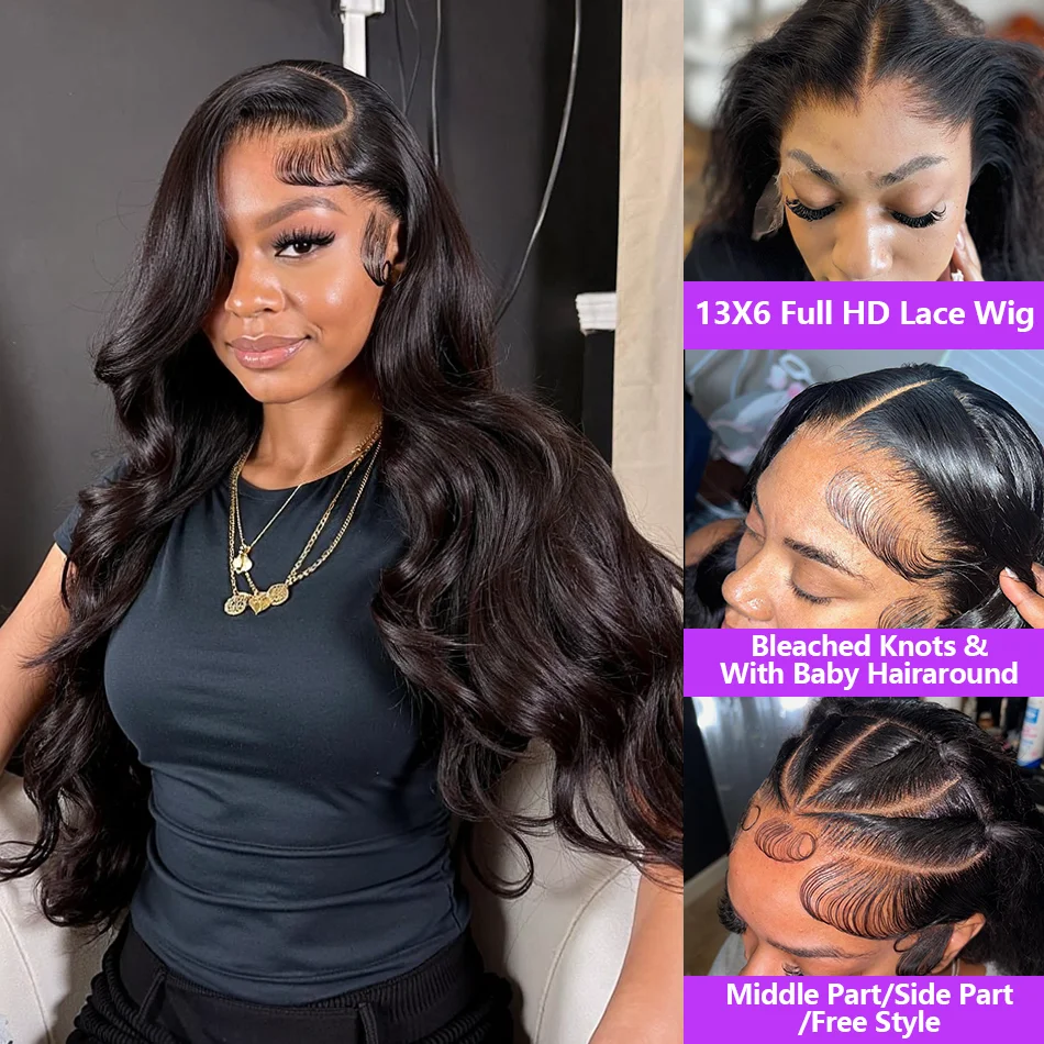 Human Hair Wig 30 40 Inch Body Wave 13x4 13x6 HD Transparent Lace Front Pre Plucked