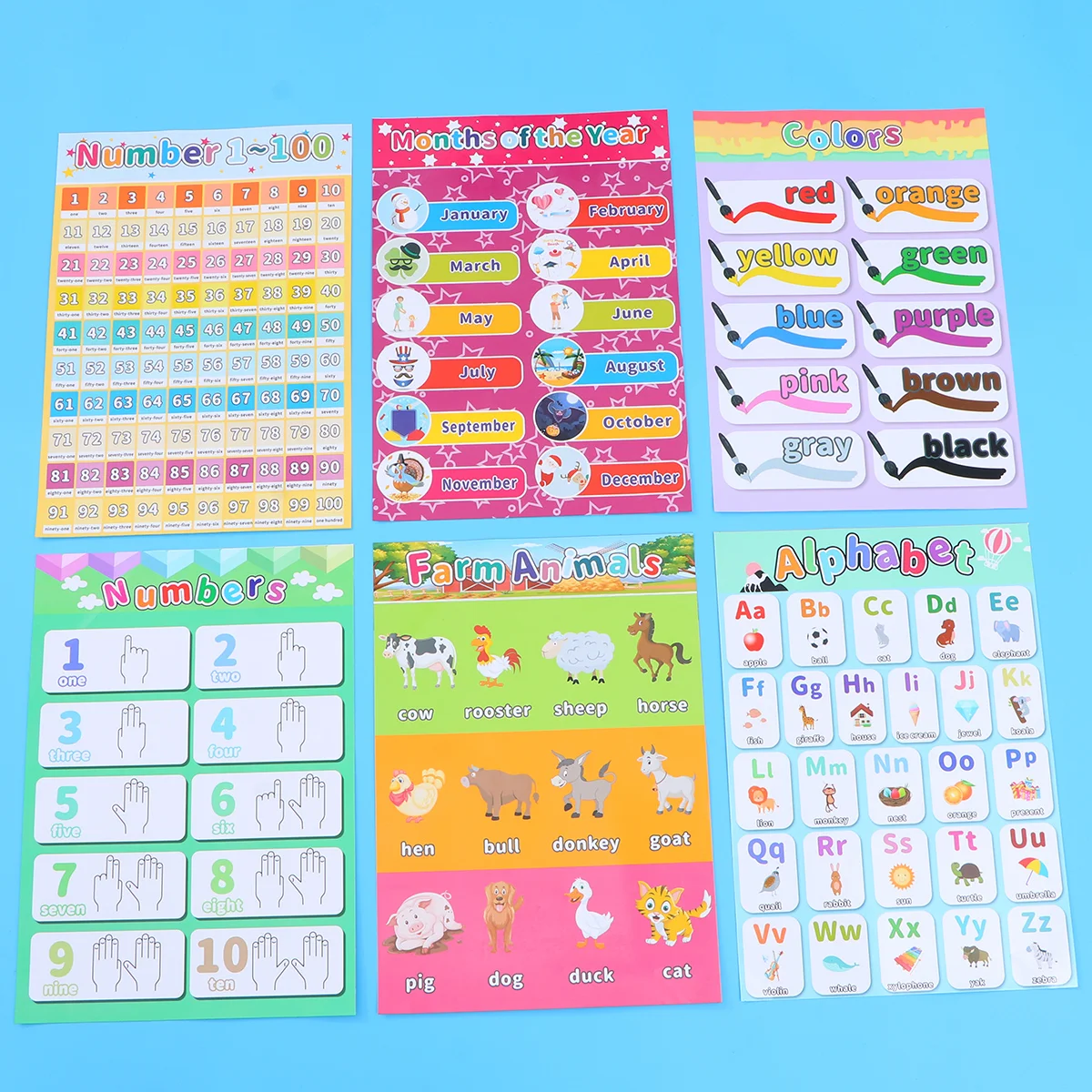 

6PCS Educational Preschool Posters For Children Preschool Kindergarten Classrooms Teach Alphabet Letters Numbers Weather Days (