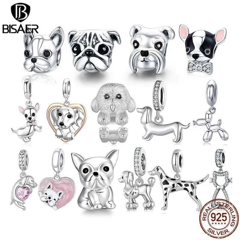 BISAER 925 Sterling Silver Cute Dog Charm Bead Dachshund Pet - Main Image