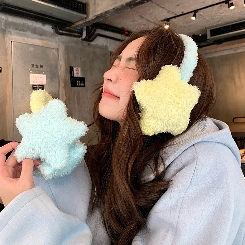 Y2K Star Plush Earmuffs Outdoor Cycling Ear Protection Colour Blocking Ear Bag Warm Winter Warm Earplugs Y2K Headset Cover