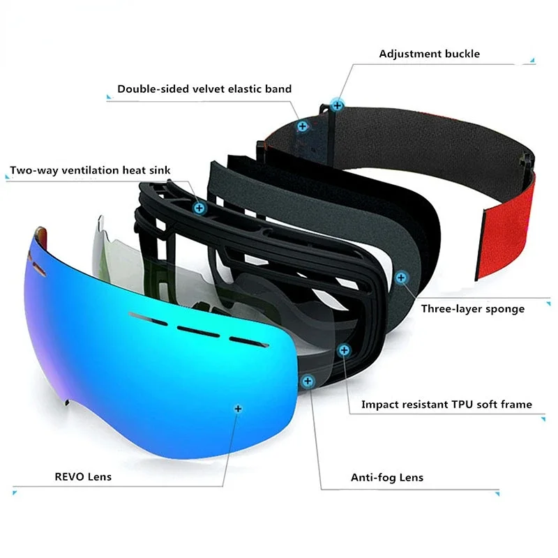 Ski Goggles Men Women Double Layers Anti-Fog Big Ski Mask UV400 Glasses Protection Skiing Winter Snow Snowboard Goggles 2
