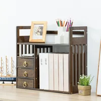 Bamboo Desktop Bookshelf with 3 Drawers, Desktop Storage Cabinet, Office Storage Organizer Student Desktop Multi-Layer Shelf 2