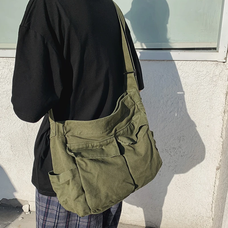 HOCODO Women's Canvas Shoulder Bags Casual Shopping Bags Female Large Capacity Tote Ladies Solid Color Shoulder Crossbody Bag