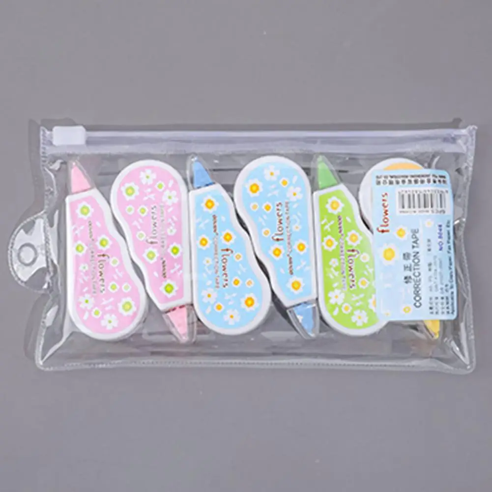 Correction Tape Correction Belt Correction Strap Correction Supplies 6Pcs/Set Durable Glue Rollers Soft Grip Plastic Correction Tape Flower Print Correction Tape for Study Eraser
