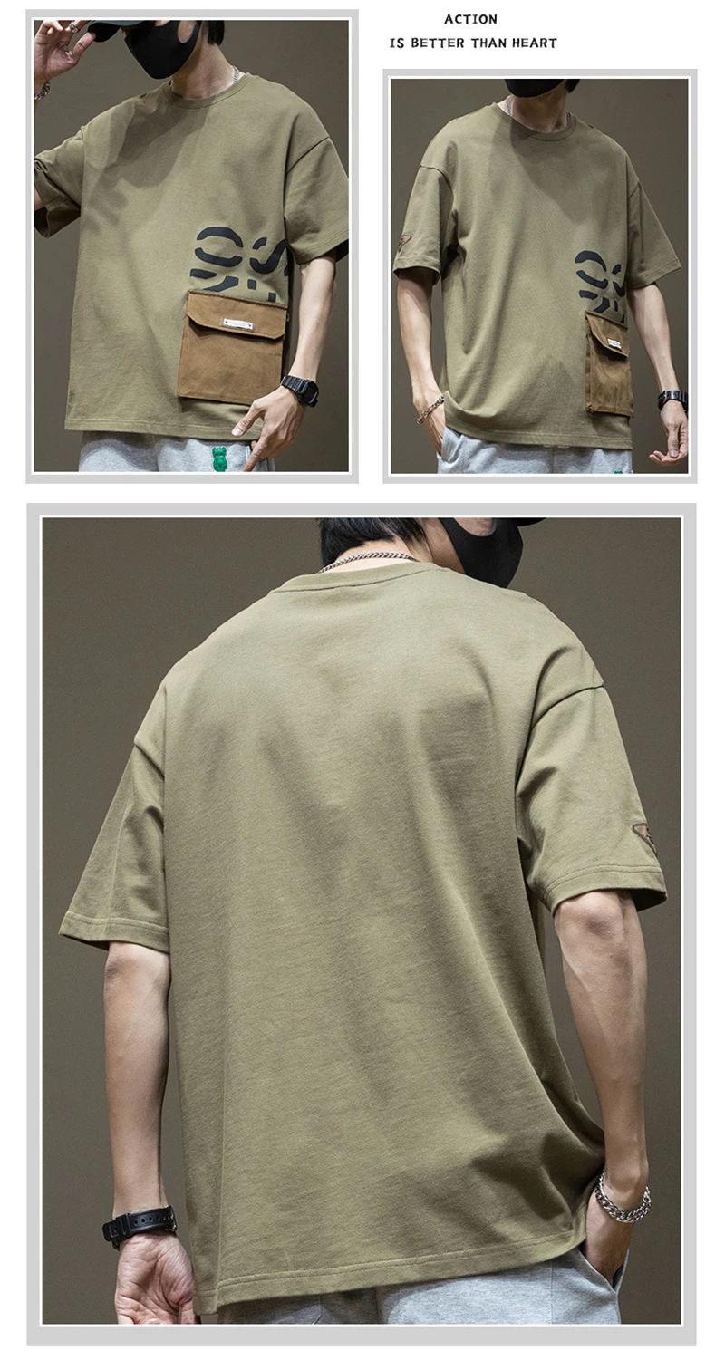 Summer Men's Short Sleeve Letter Printed T-shirt With Cargo