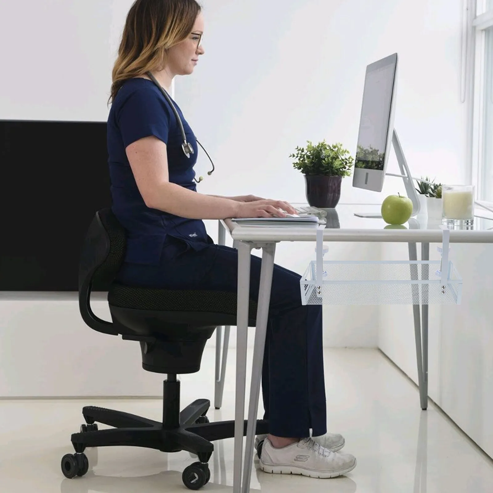 데스크 와이어 정리함 케이블 관리 데스크 아래 케이블 보관 랙 메쉬 그리드 트레이 깔끔한 작업 공간 사무실 가정용