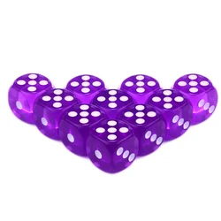 Colorful Set of 10 Transparent D6 Dice with Standard Dots for Party and Tabletop Game Fun (PURPLE)