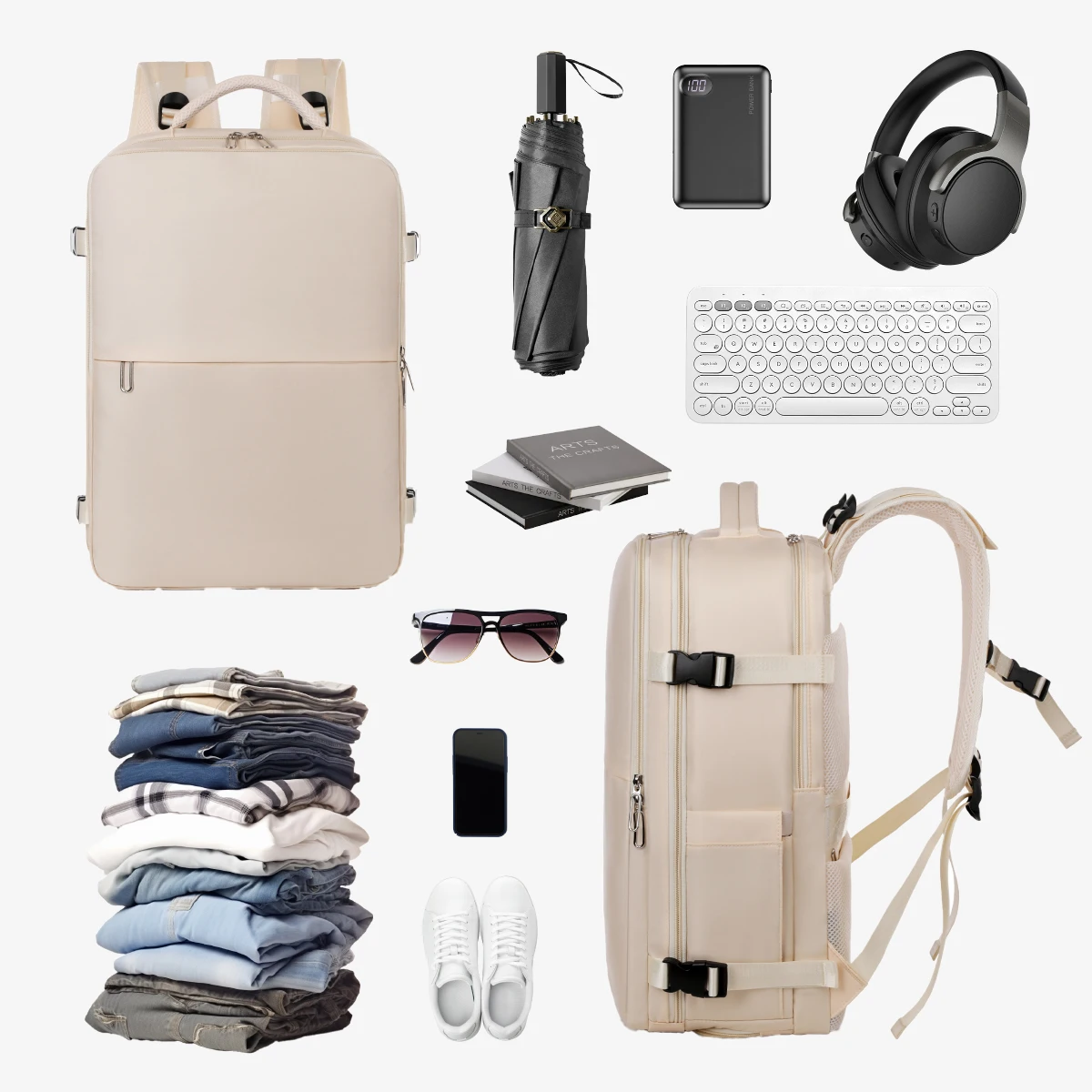 2025 New Backpack Female College Student Outdoor Commuting Large Capacity Computer Backpack Junior High School Bag Travel with Air Bag and Vacuum Compression